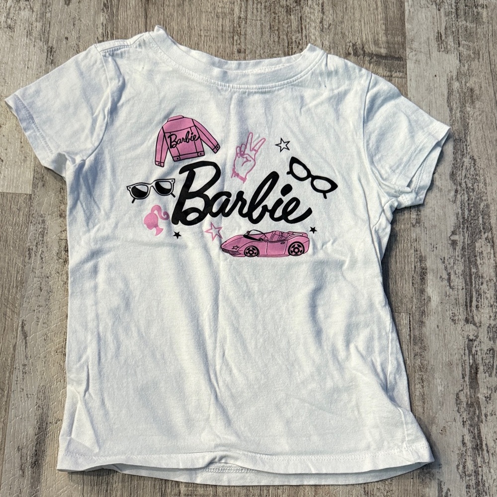 **4 for $15**Barbie White Tee with Pink Graphics